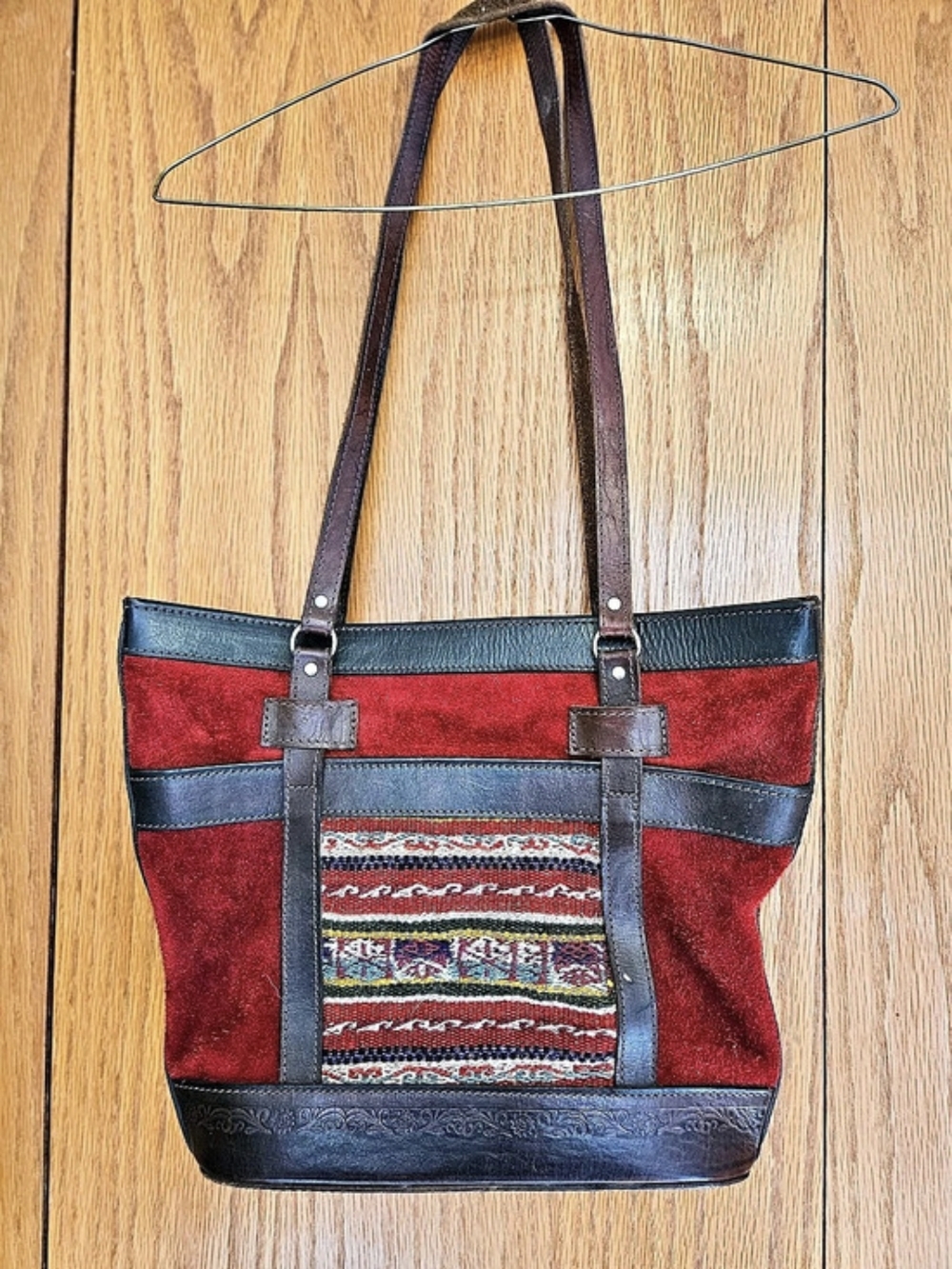 Vintage Red & Brown Woven Tote Bag